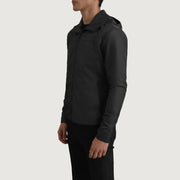 
Black Full-Grain Leather Hooded Jacket - Вигляд ззаду з ідеальною посадкою по плечах та рівним подолом