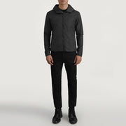 
Wesley Чорний Hooded Windbreaker Шкіряна куртка для Чоловіків - Вигляд збоку з ергономічним кроєм рукава