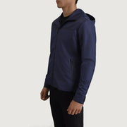 
Blue Full-Grain Leather Hooded Jacket - Вигляд ззаду з ідеальною посадкою по плечах та рівним подолом