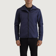 
Крупний план деталей of Classic Collar & Zipper With Inside Wind Flap. Hardware on Wesley Синій Hooded Windbreaker Шкіряна куртка для Чоловіків