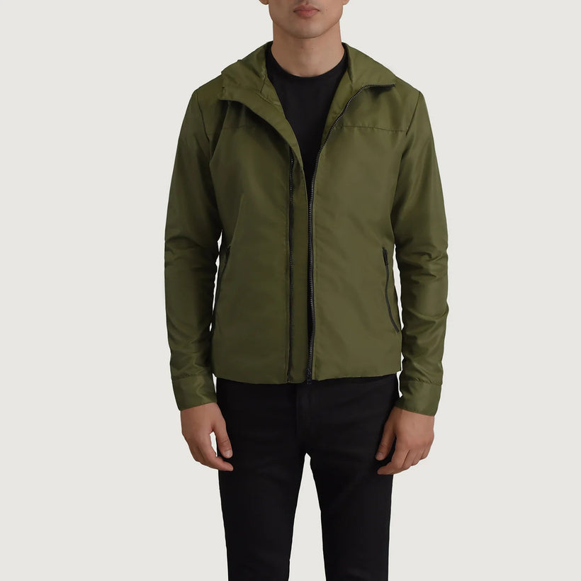 Wesley Оливковий Hooded Windbreaker Шкіряна куртка для Чоловіків