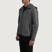 
Grey Full-Grain Leather Hooded Jacket - Вигляд ззаду з ідеальною посадкою по плечах та рівним подолом