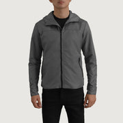 
Крупний план деталей of Classic Collar & Zipper With Inside Wind Flap. Hardware on Wesley Grey Hooded Windbreaker Шкіряна куртка для Чоловіків