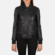 
Крупний план деталей of Shirt & Zipper with Button Flap Hardware on Westa A-2 Black Leather Bomber Jacket