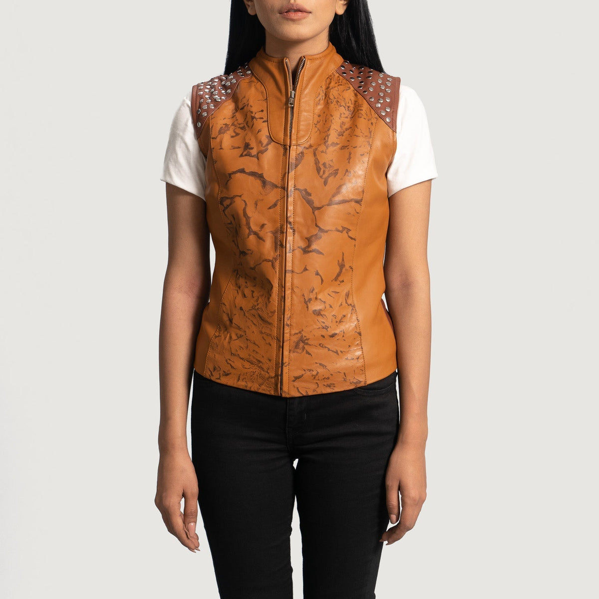 
Westina Рудий Dye Шкіряний жилет для Жінок in Tan Brown Sheepskin Dip &Amp; Dye - Вигляд спереду та приталений силует | Купити в офіційному онлайн-магазині