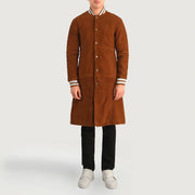 
Wilde Коричневий Suede Varsity Шкіряне пальто для Чоловіків - Вигляд збоку з ергономічним кроєм рукава