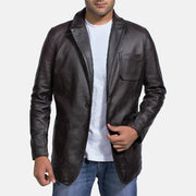 
Dark Brown Cow Hide leather Blazer - Вигляд ззаду з ідеальною посадкою по плечах та рівним подолом
