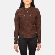 
Крупний план деталей of Band with Snap Button & Zipper Hardware on Zenna Mocha Suede Bomber Jacket